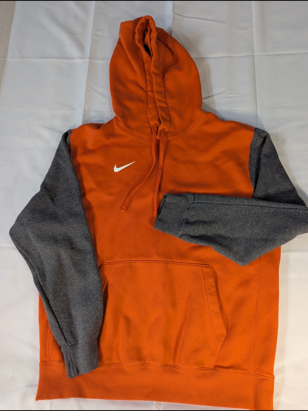 Nike Orange and Gray Men's Hoodie with White Swoosh